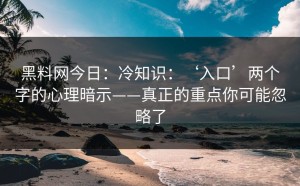 黑料网今日：冷知识：‘入口’两个字的心理暗示——真正的重点你可能忽略了