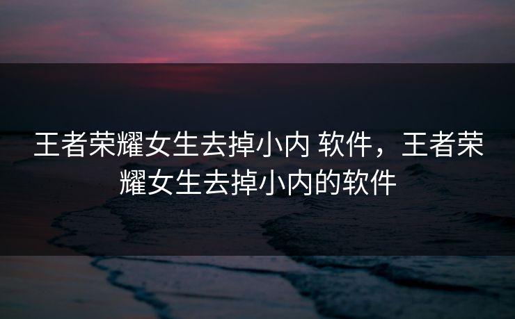 王者荣耀女生去掉小内 软件，王者荣耀女生去掉小内的软件