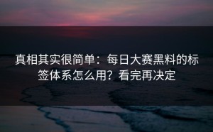 真相其实很简单：每日大赛黑料的标签体系怎么用？看完再决定