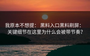 我原本不想提： 黑料入口黑料刷屏： 关键细节在这里为什么会被带节奏？
